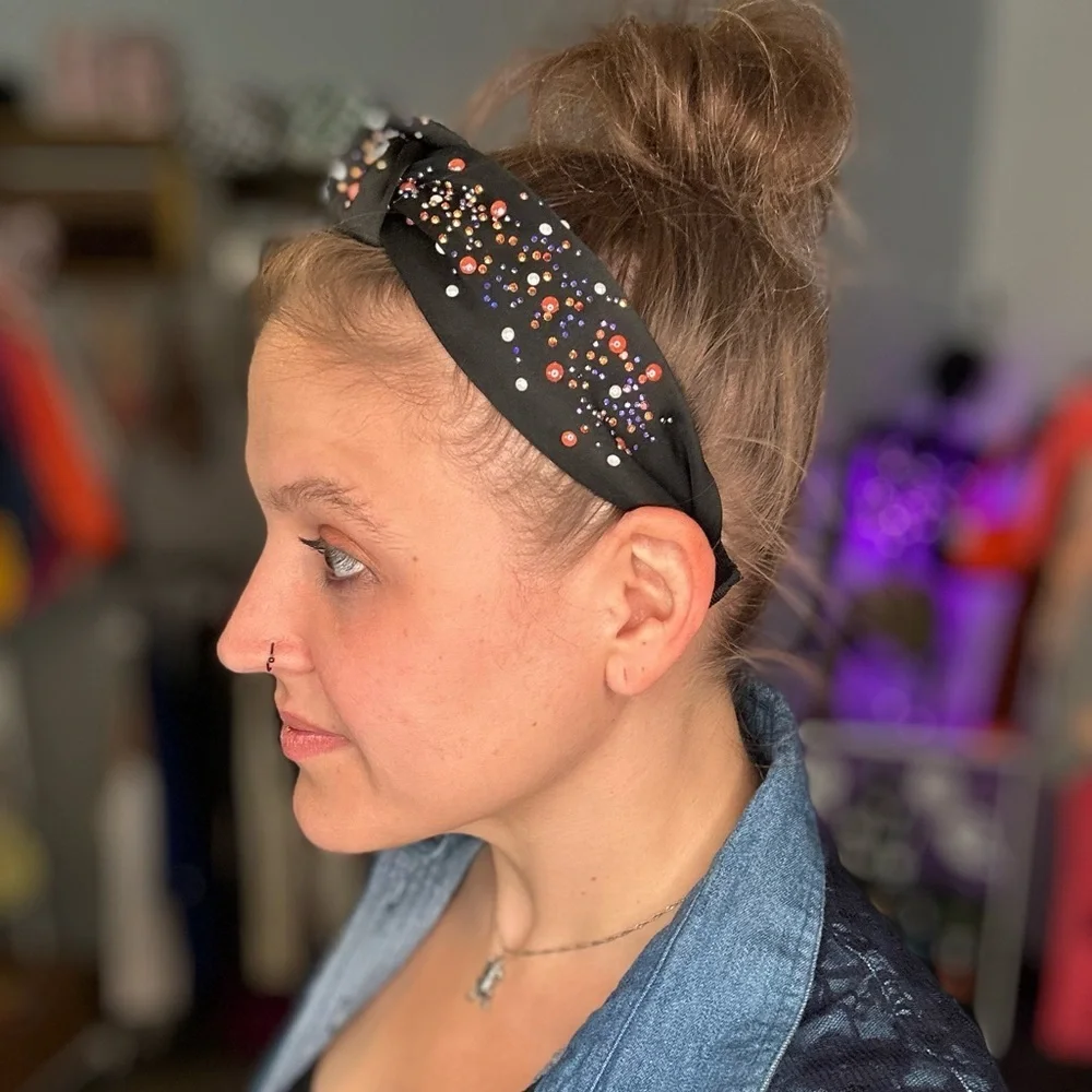 NWOT Embellished Black Top Knot Bedazzled Headband